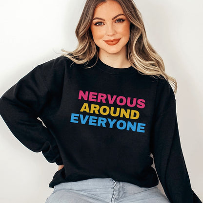 woman wearing funny pansexual sweatshirt in black