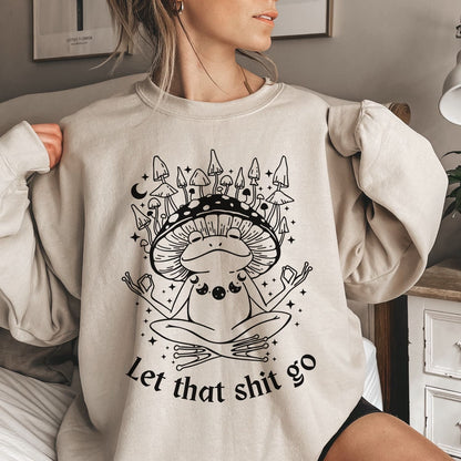 woman wearing Funny mental health celestial frog sweatshirt