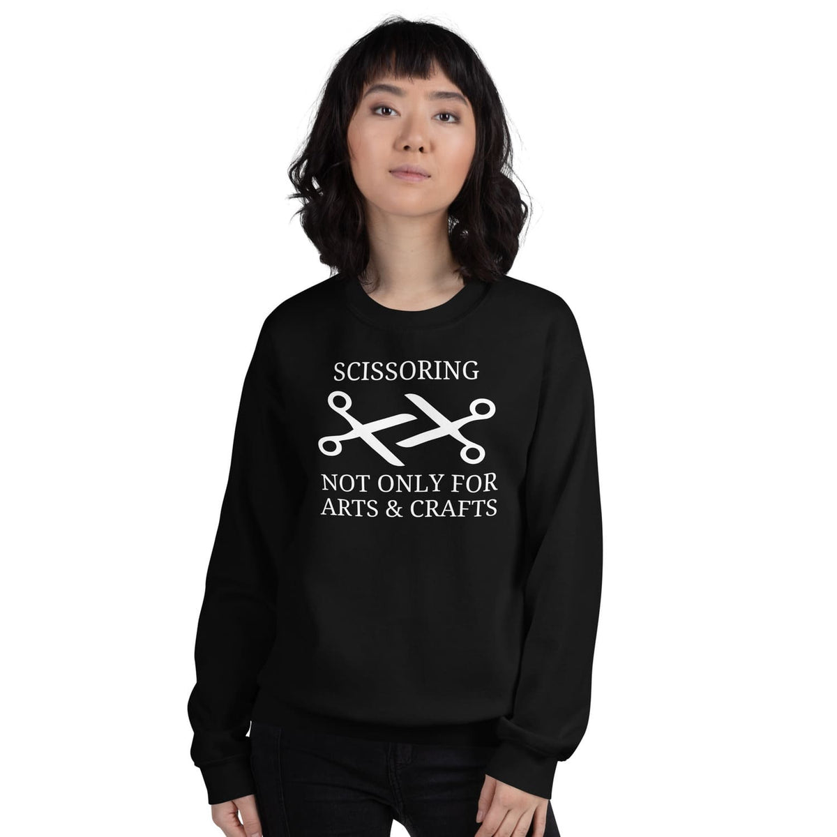 funny sapphic scissoring sweatshirt, black
