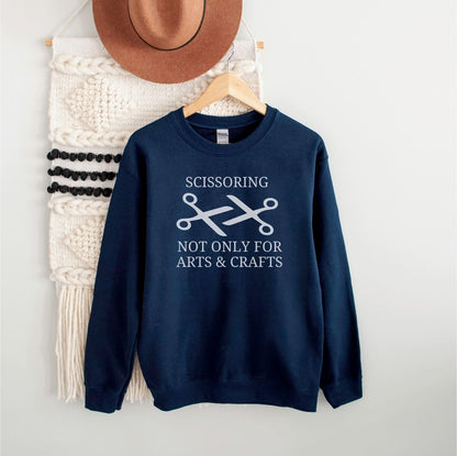 funny sapphic scissoring sweatshirt, hanging
