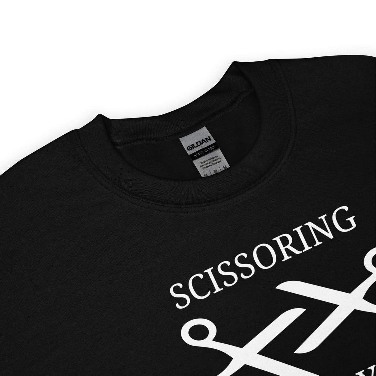 funny sapphic scissoring sweatshirt, detail