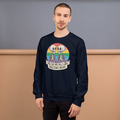 man wearing funny lgbtq skeletons sweatshirt