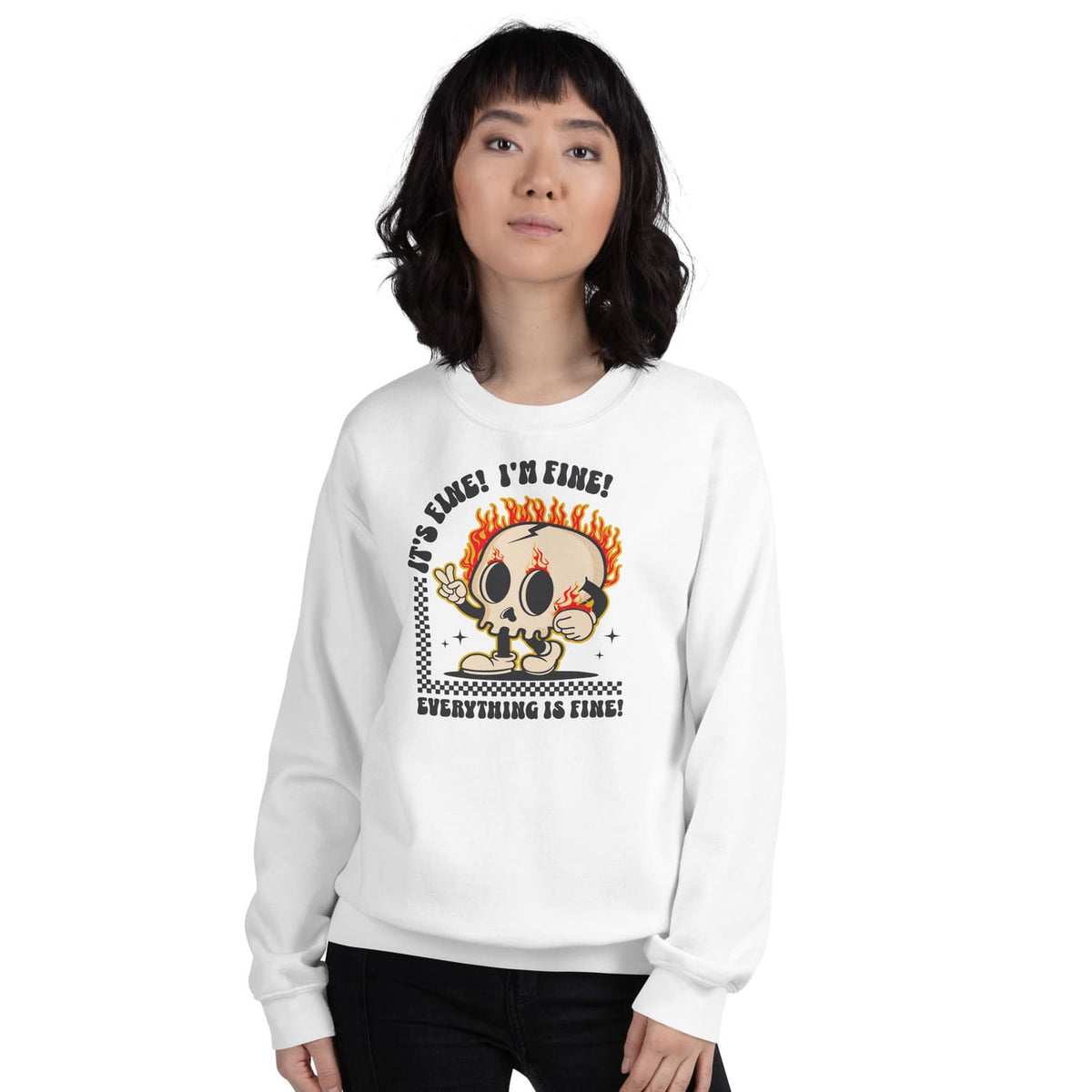 woman wearing sarcastic mental health sweatshirt