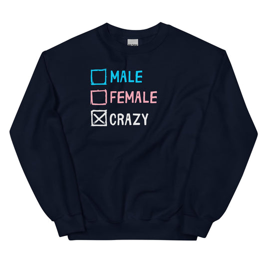 Funny subtle transgender sweatshirt with text and checkboxes on a white background