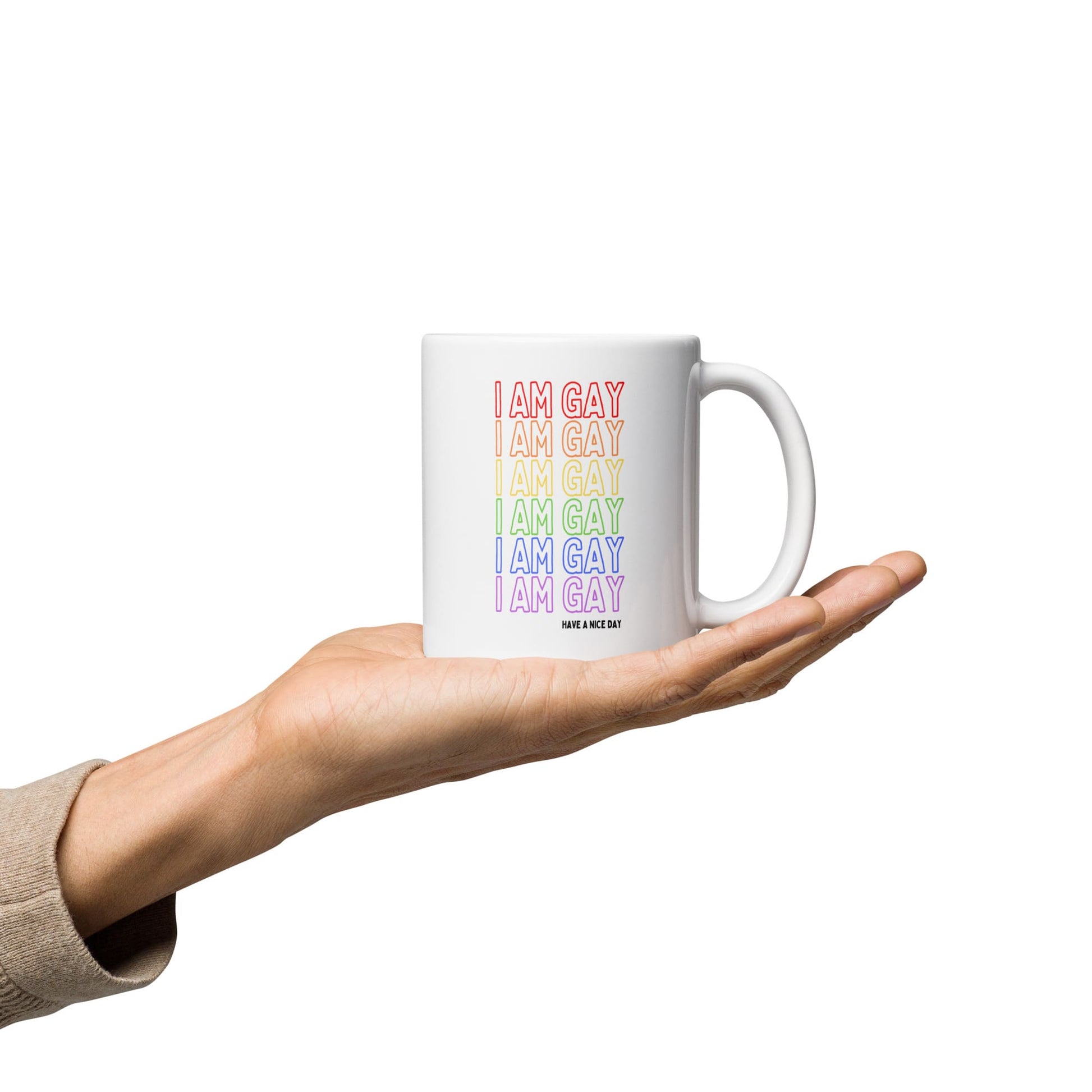 gay LGBT coffee or tea mug, on hand