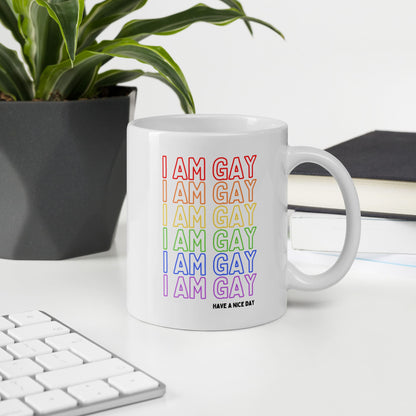 gay LGBT coffee or tea mug, on desk