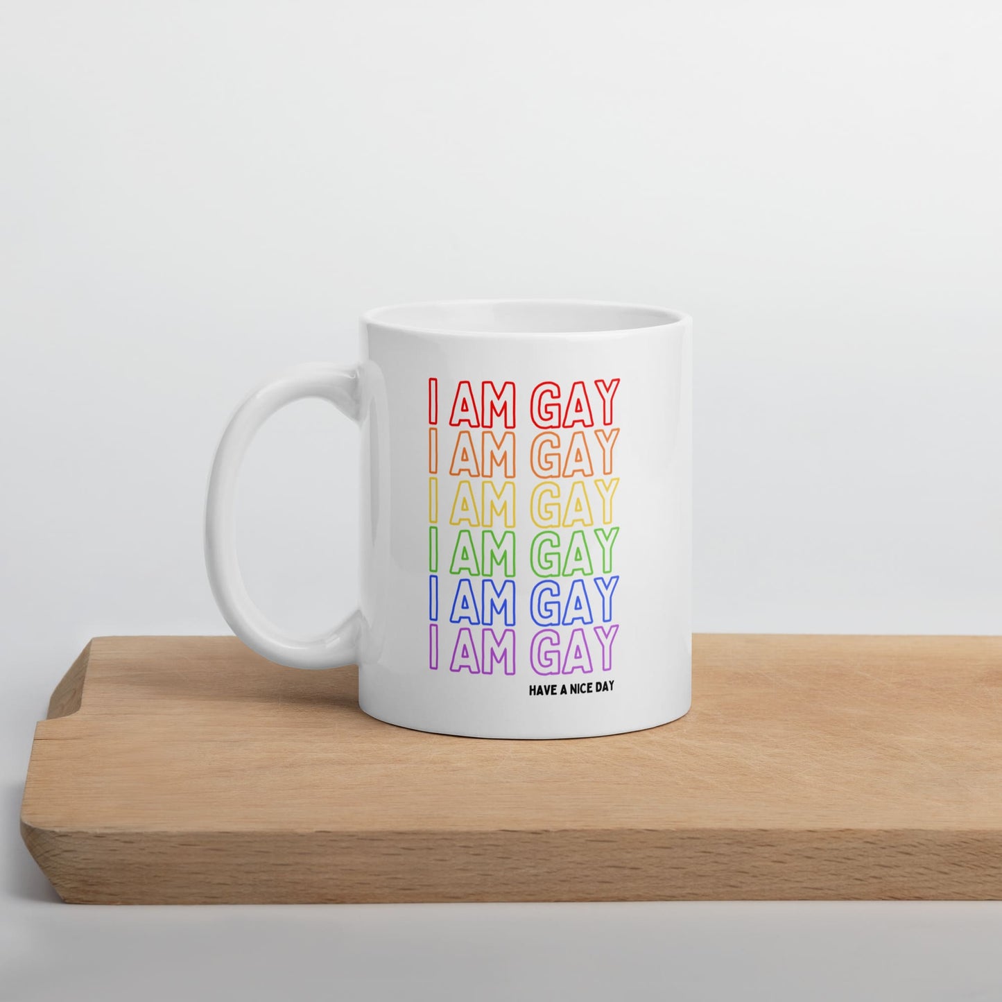 gay LGBT coffee or tea mug, on table