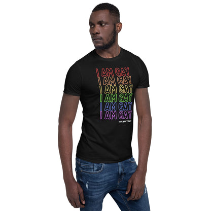 LGBT gay shirt, statement rainbow pride, model 1