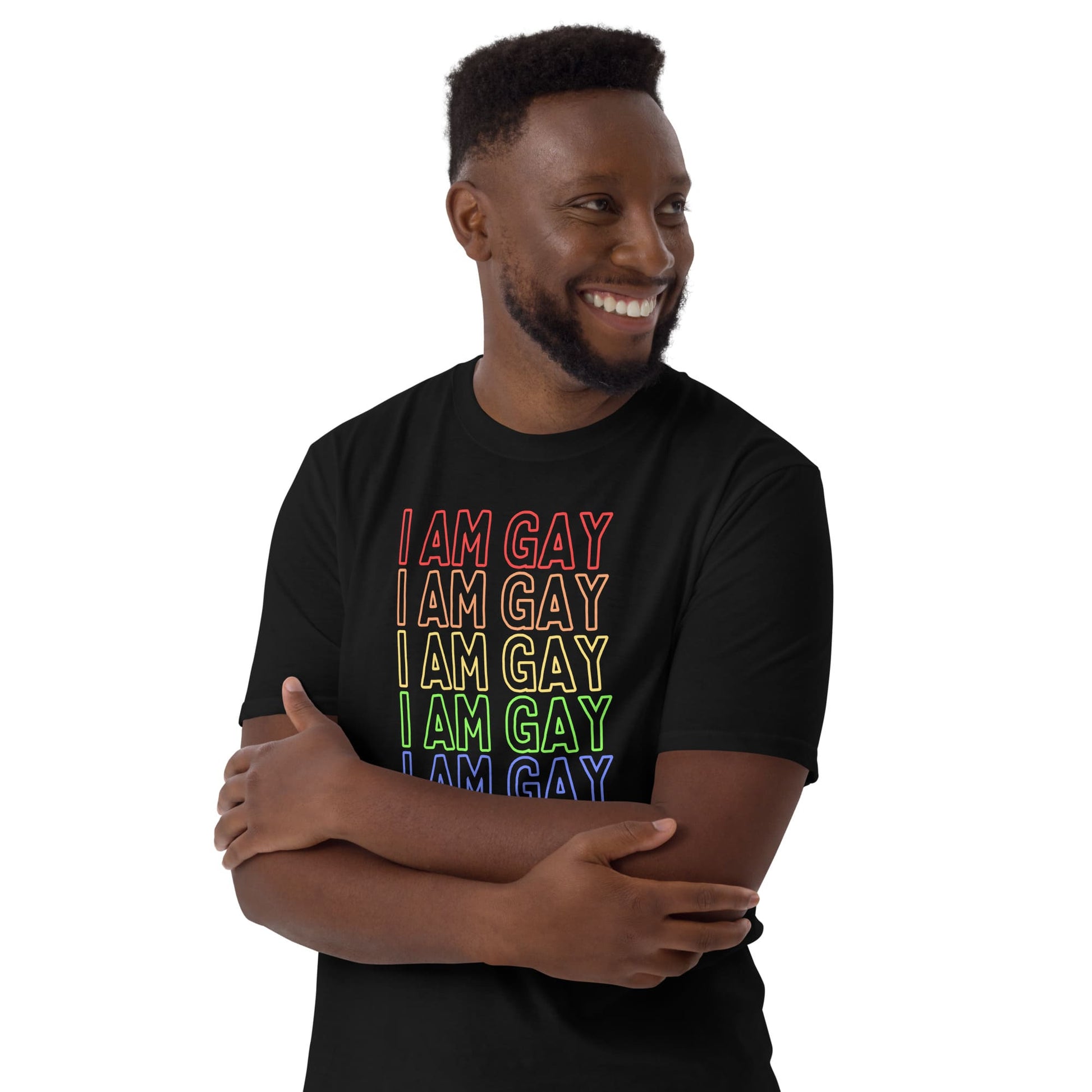 LGBT gay shirt, statement rainbow pride, model 2