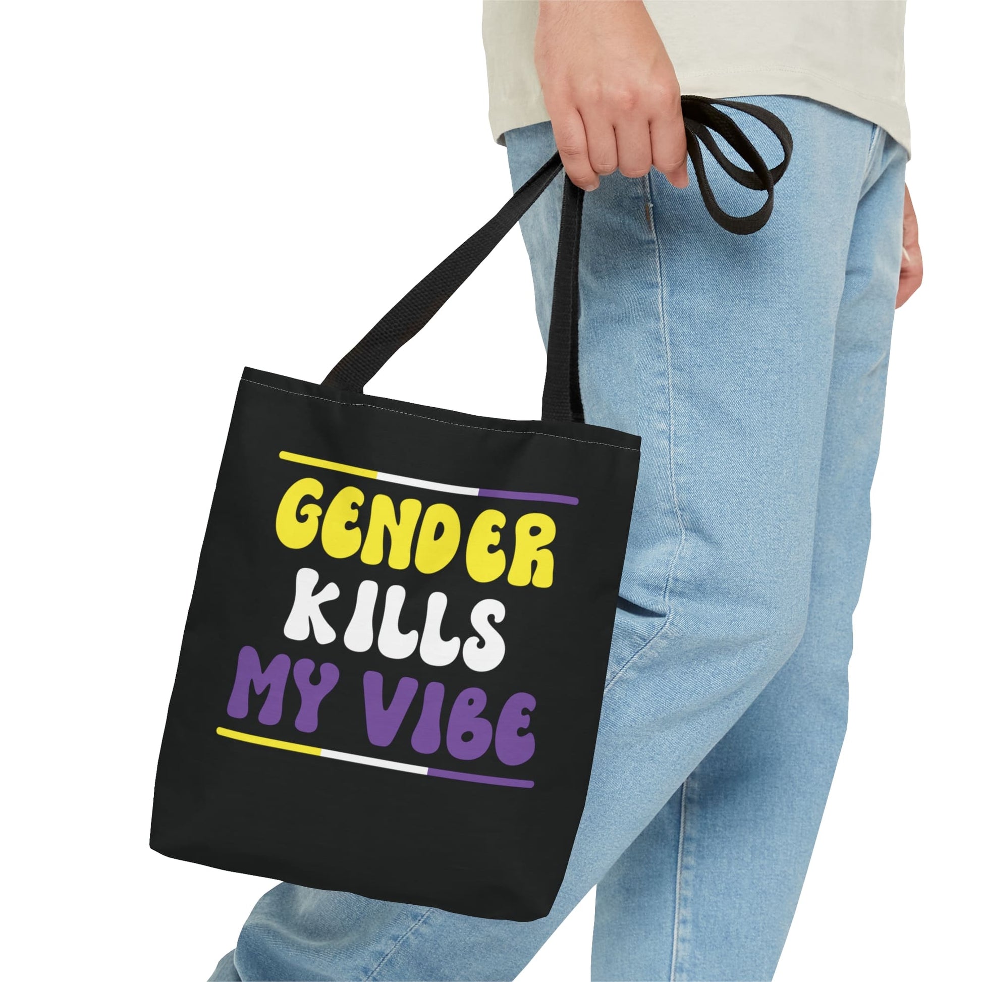 Statement nonbinary tote bag, gender kills my vibe quote, small