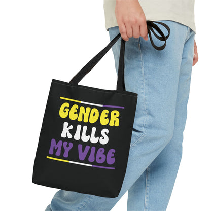 Statement nonbinary tote bag, gender kills my vibe quote, small