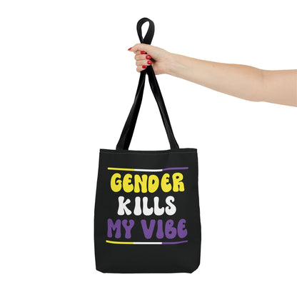 Statement nonbinary tote bag, gender kills my vibe quote, small