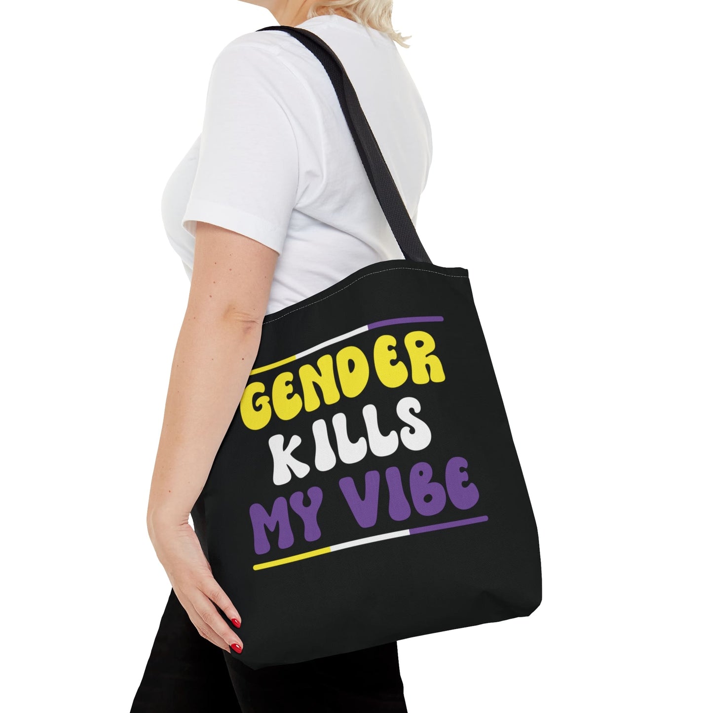 Statement nonbinary tote bag, gender kills my vibe quote, medium