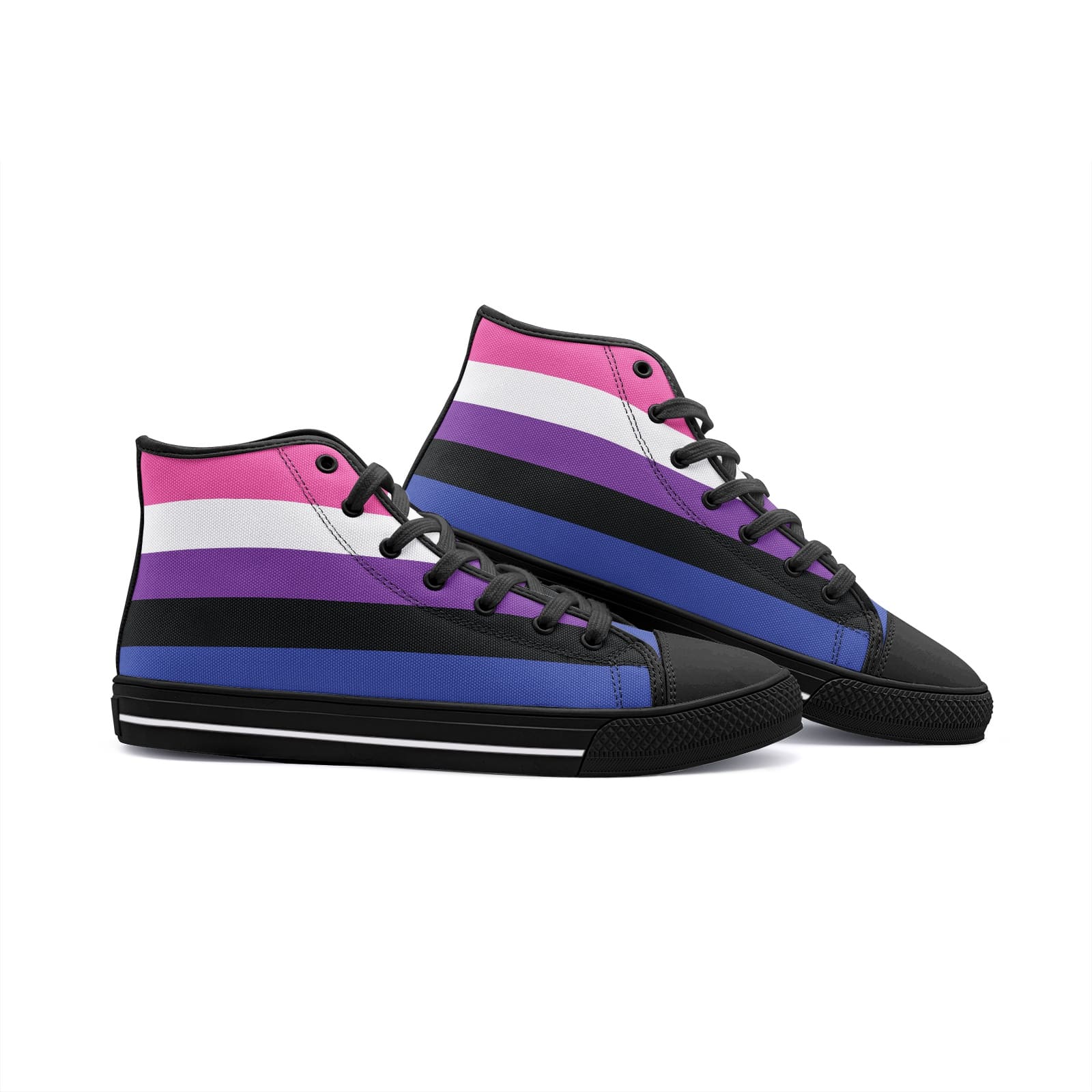 genderfluid shoes, gender fluid pride flag sneakers, black