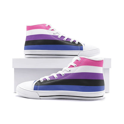 genderfluid shoes, gender fluid pride flag sneakers, white