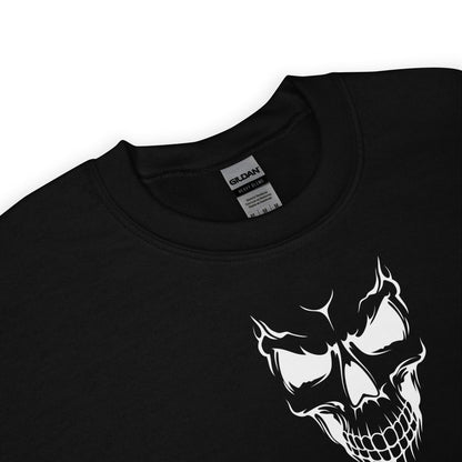 Black non binary with a white skull design on a white background