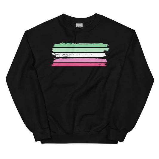 Black abrosexual sweatshirt with grunge flag on a white background