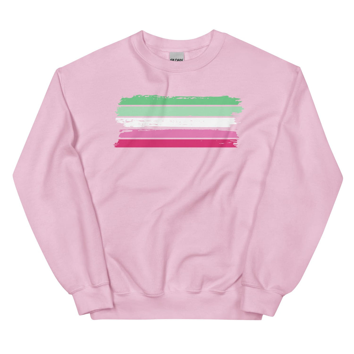 Pink abrosexual  sweatshirt with a grunge flag design on a white background