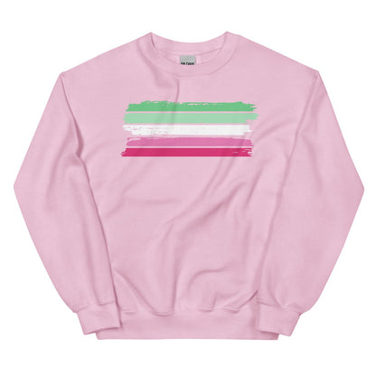 Pink abrosexual  sweatshirt with a grunge flag design on a white background