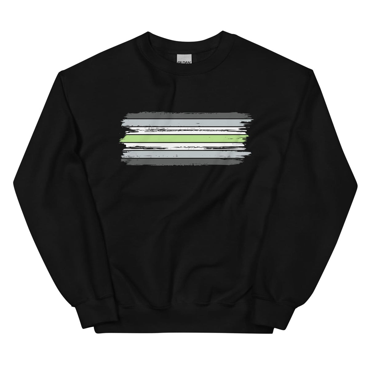 Black agender sweatshirt with a grunge pride flag on a white background