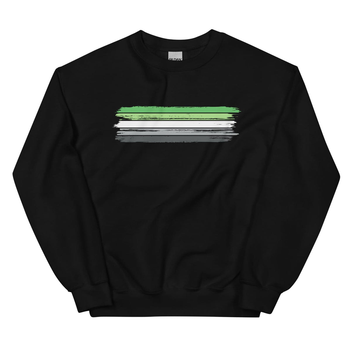 Black aromantic sweatshirt with a cgrunge flag  on a white background