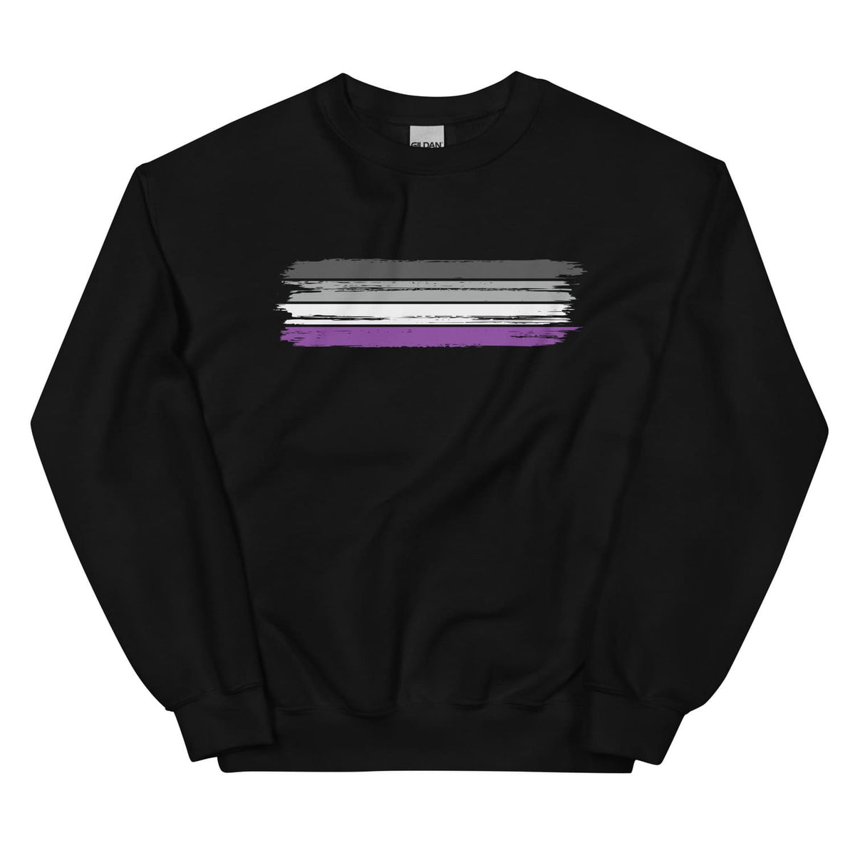 Black asexual sweatshirt with a sgrunge flag design on a white background