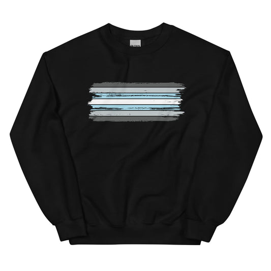 Black demiboy sweatshirt with abstract design on a white background
