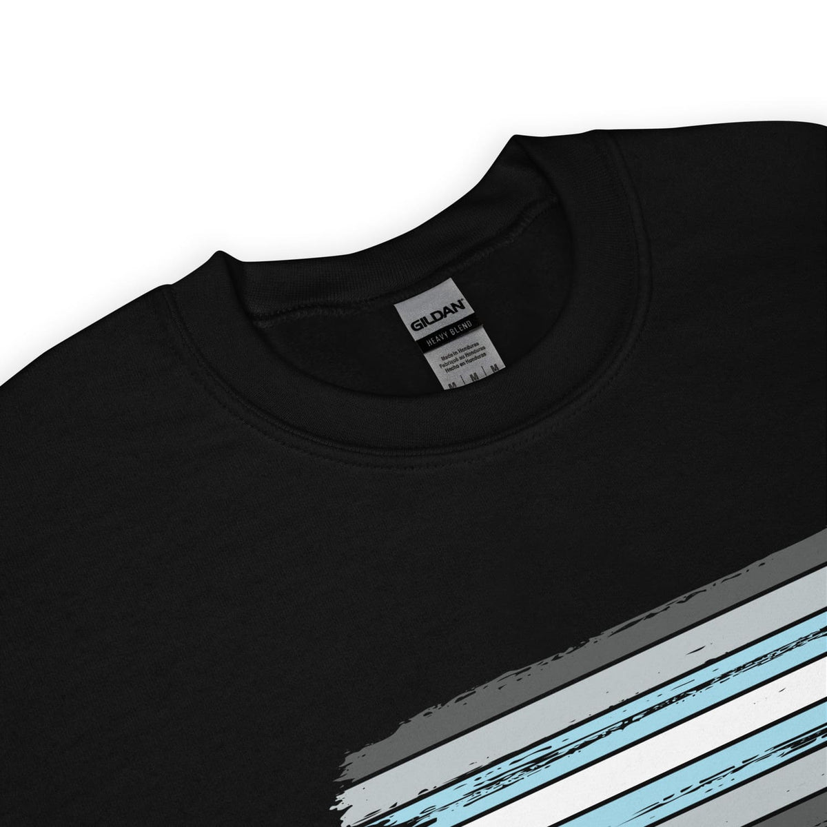 detail demiboy sweatshirt with Gildan label on a white background