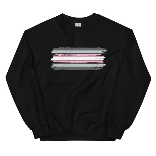 Black demigirl sweatshirt with abstract design on a white background