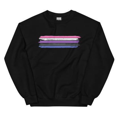 Black genderfluid sweatshirt with a colorful graphic on a white background