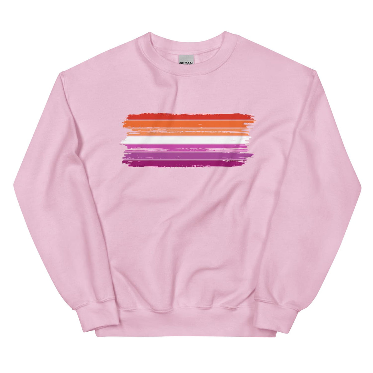 Pink lesbian sweatshirt with a grunge flag design on a white background