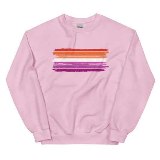 Pink lesbian sweatshirt with a grunge flag design on a white background