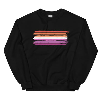 Black lesbian sweatshirt with a colorful horizontal stripe design on a white background