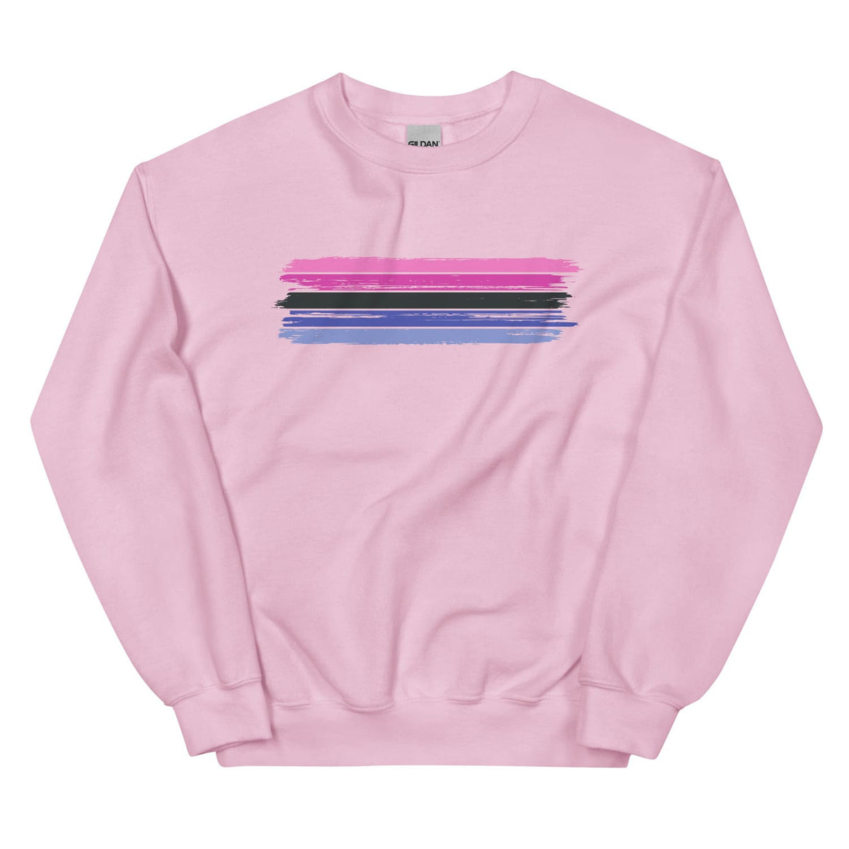 Pink omnisexual sweatshirt with grunge flag  stripes on a white background