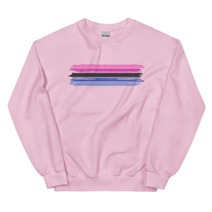 Pink omnisexual sweatshirt with grunge flag  stripes on a white background