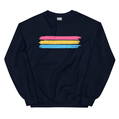 Navy pansexual sweatshirt with a grunge flag design on a white background