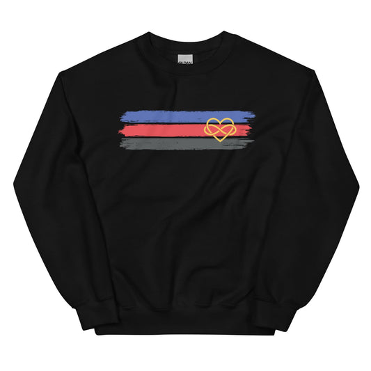 black sweatshirt with grunge polyamory flag