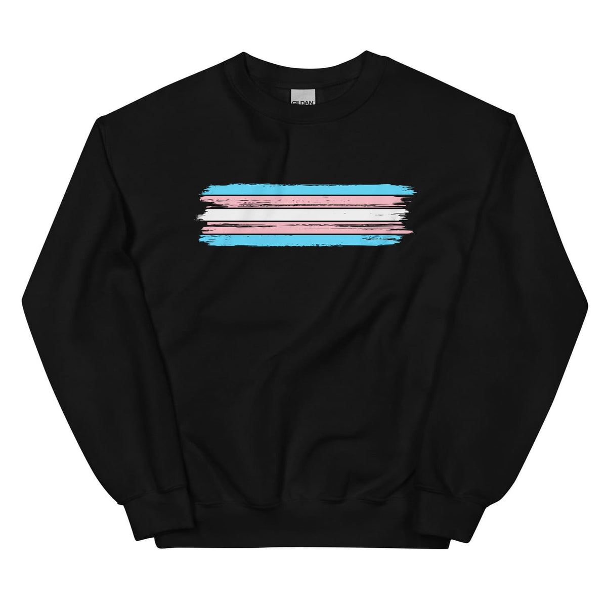 Black transgender sweatshirt with grunge trans flag design on a white background