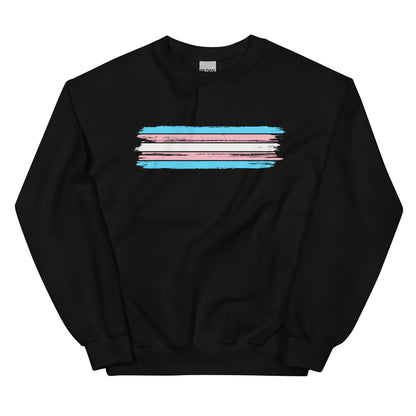 Black transgender sweatshirt with grunge trans flag design on a white background