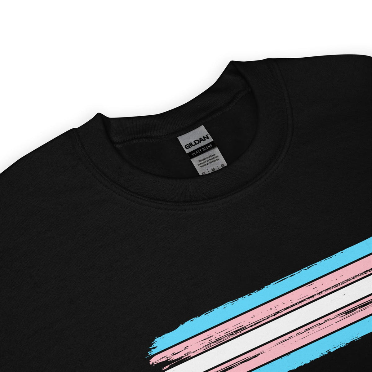 Blacktransgender sweatshirt with a trans l stripe design on a white background