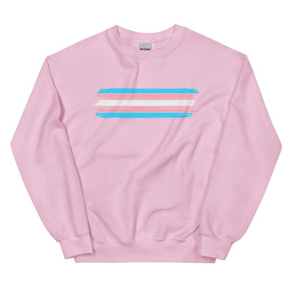 Pink transgender sweatshirt with a trans flag design on a white background