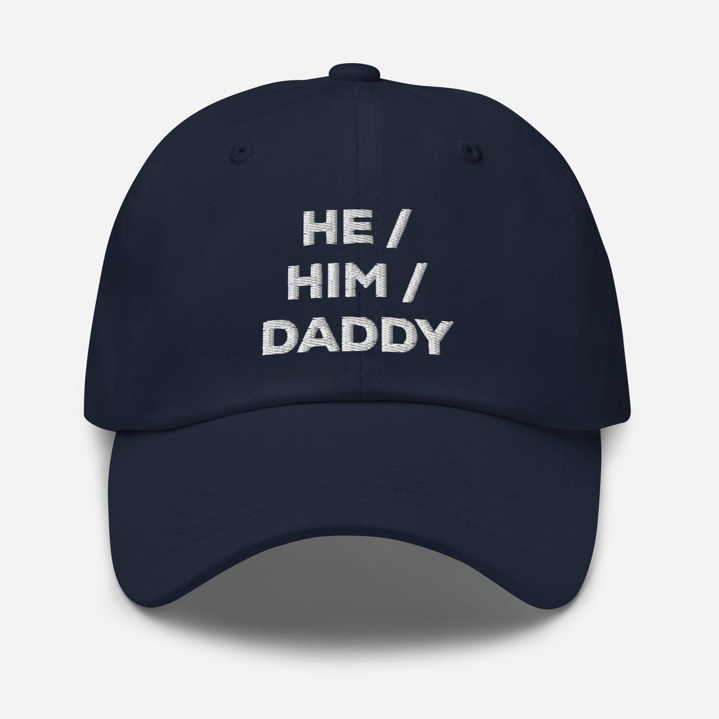 gay hat, embroidered mlm he him daddy pronouns cap, navy