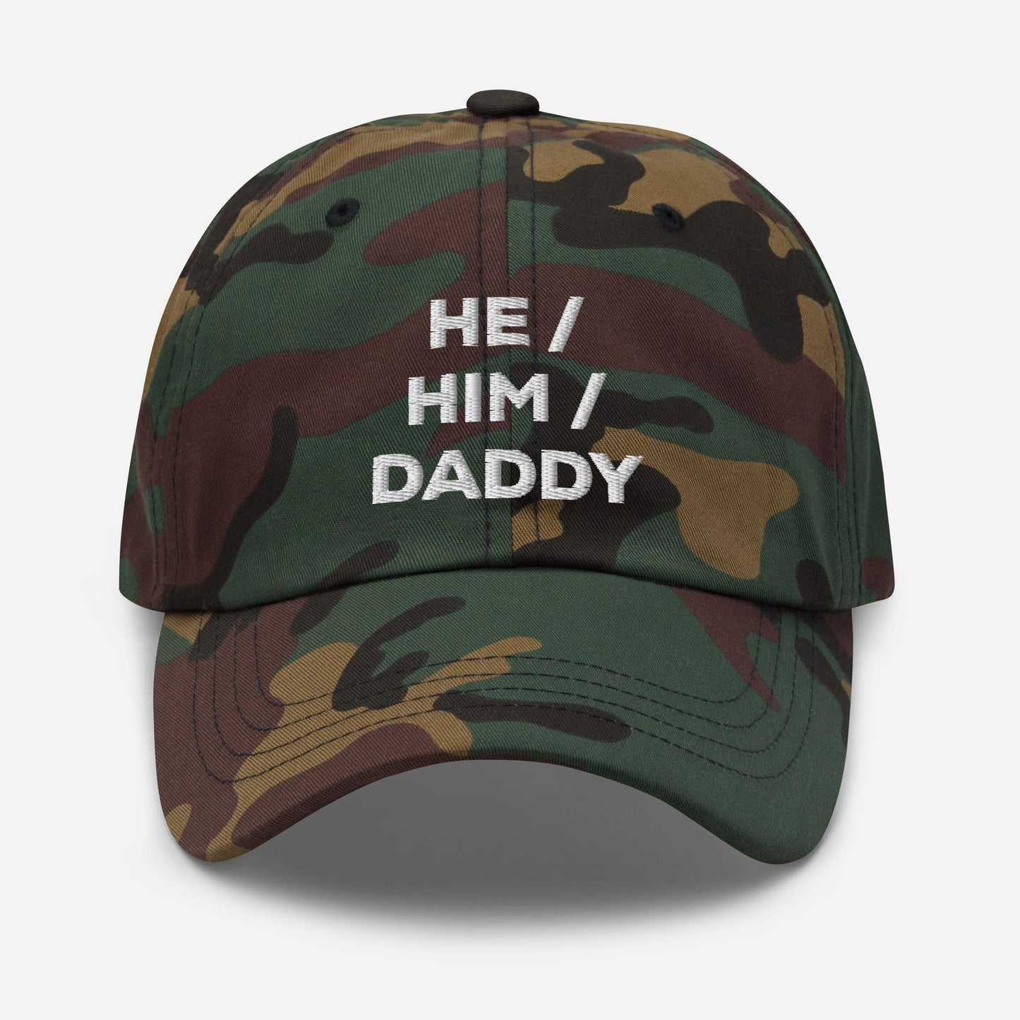 gay hat, embroidered mlm he him daddy pronouns cap, army