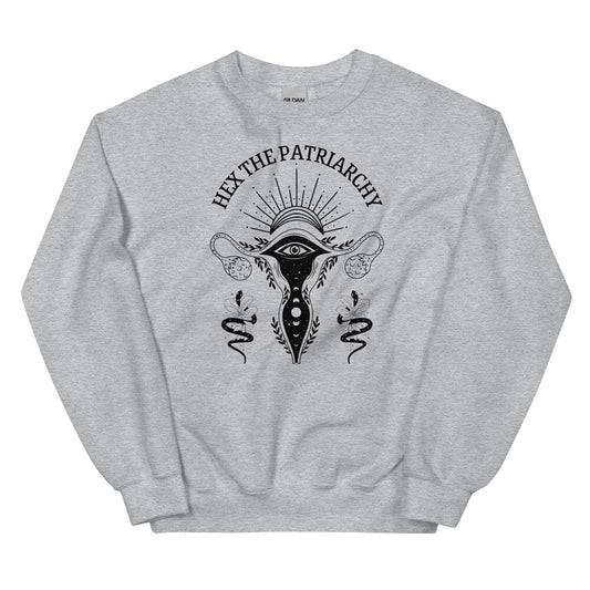hex the patriarchy feminist sweatshirt, grey