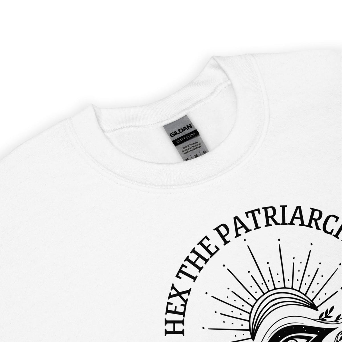 hex the patriarchy feminist sweatshirt, white, detail