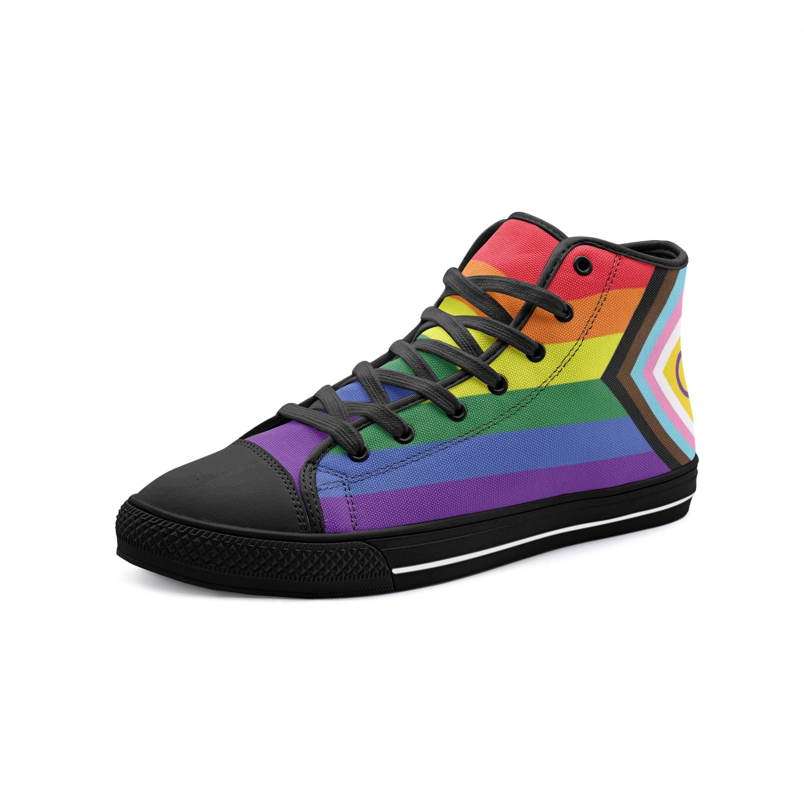 LGBTQ shoes, inclusive progressive pride sneakers, black