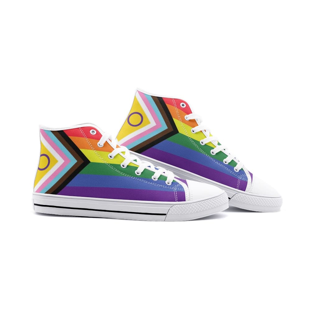 LGBTQ shoes, inclusive progressive pride sneakers, white