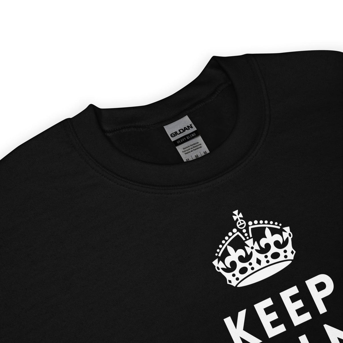 Detail pride sweatshirt with a white crown design and text on a white background