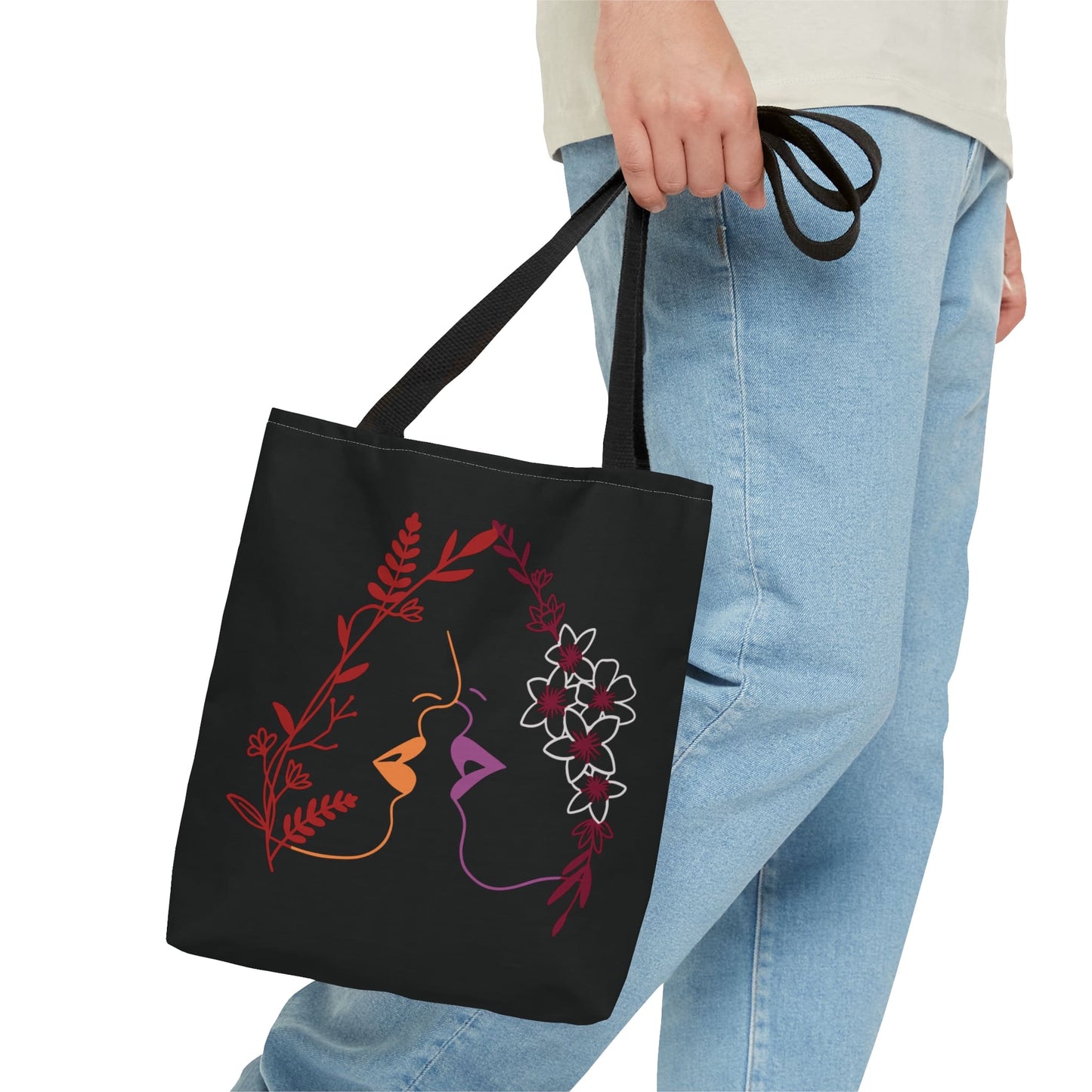 lesbian tote bag, kissing women line art wlw pride, small