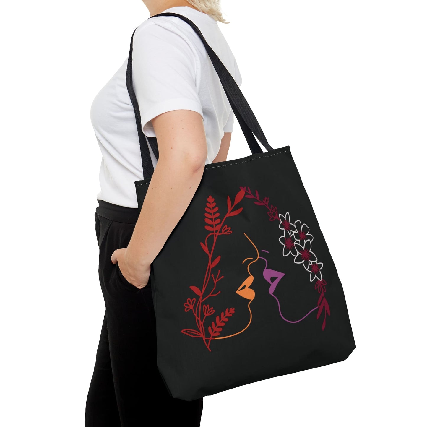 lesbian tote bag, kissing women line art wlw pride, large